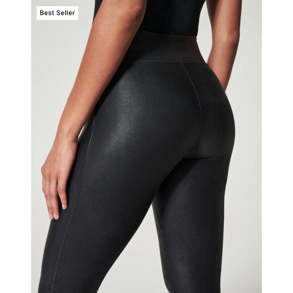 Spanx SPANXshape Faux Leather Leggings Women's L Black Pull On Rock Goth Glam - Picture 5 of 12